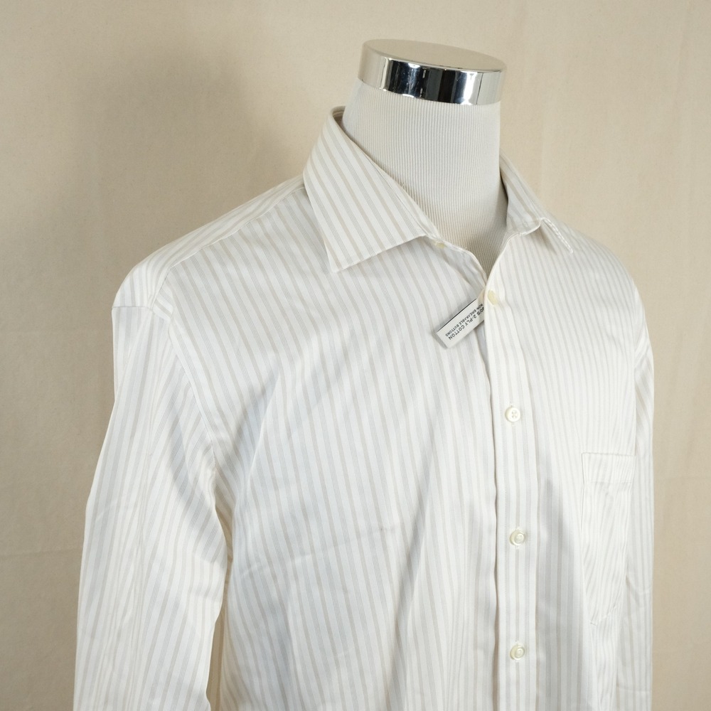 NEW Joseph Abboud 17.5 34/35 Dress Shirt White Tan Striped Non-Iron Cotton Mens